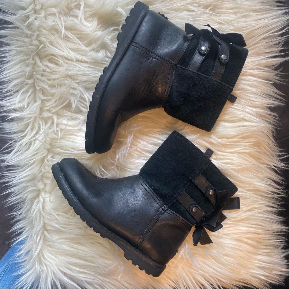 UGG Black Ankle Boots with Bow Accent